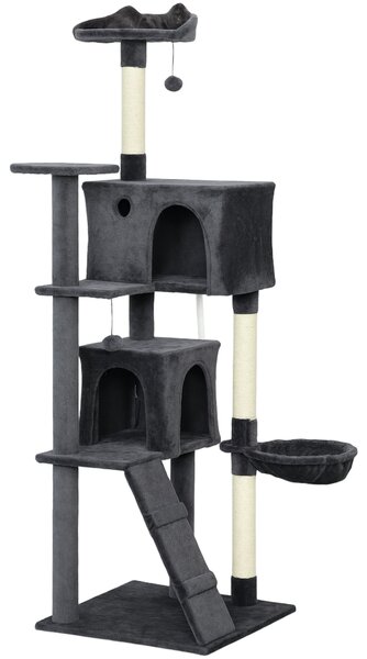PawHut 180cm Large Cat Tree Tower with Sisal Scratching Posts, Condos, Plush Perches, Hammock, Ladder, Dark Grey