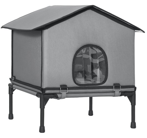 PawHut Outdoor Cat House, Waterproof Insulated Cat Kennel with Elevated Base, Foldable Feral Kitty Shelter for Kittens, Grey