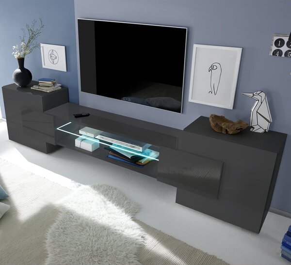 Nevaeh Dark Grey High Gloss TV Stand With 2 Doors And LED Lights