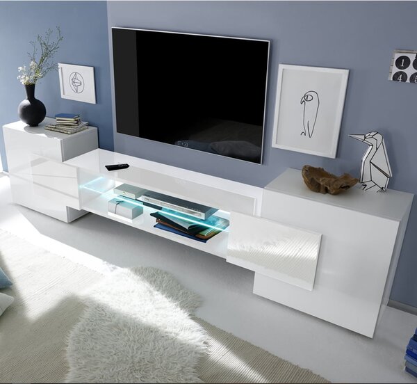 Nevaeh White High Gloss TV Stand With 2 Doors And LED Lights