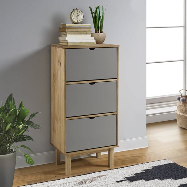 Harrow Wooden Shoe Storage Cabinet With 3 Drawers In Grey Brown