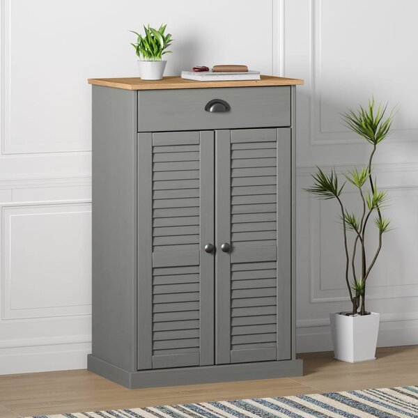 Vidor Wooden Shoe Storage Cabinet With 2 Doors In Grey Brown