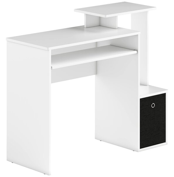 HOMCOM Compact Small Computer PC Desk with Sliding Keyboard Tray Storage Drawer Shelf Home Office Workstation Gaming Study White Aosom UK