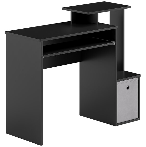 HOMCOM Computer Table with Keyboard Tray, Drawer, Shelf, Wooden Computer Desk, Home Office Workstation, Study Gaming Desk, Black Aosom UK