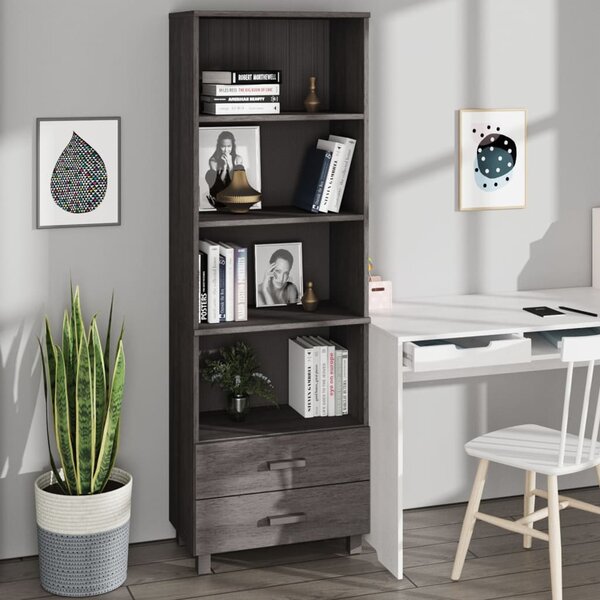 Hull Wooden Bookcase With 2 Drawers In Light Grey