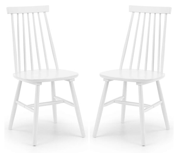 Abeje White Wooden Dining Chairs With Spindle Back In White Pair