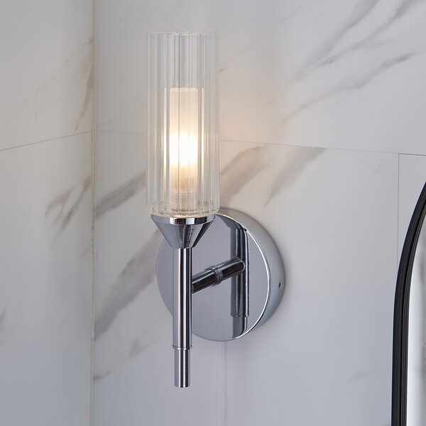 Talo Clear Ribbed Glass Shade Bathroom Wall Light In Chrome