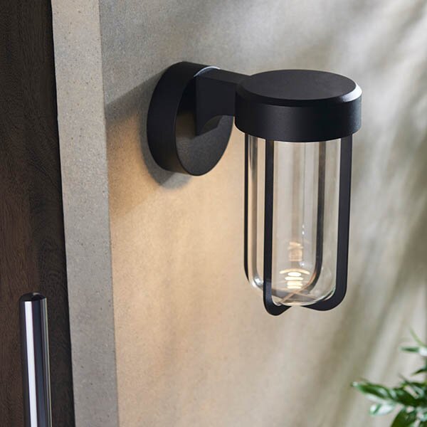 Afton Clear Glass Shade Bathroom Wall Light In Matt Black