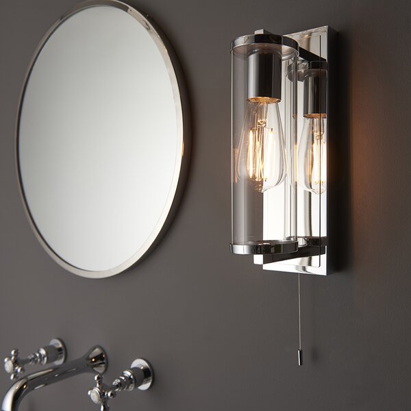 Adel Cylinder Clear Glass Shade Bathroom Wall Light In Chrome