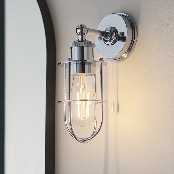 Adel Industrial Designer Caged Bathroom Wall Light In Chrome