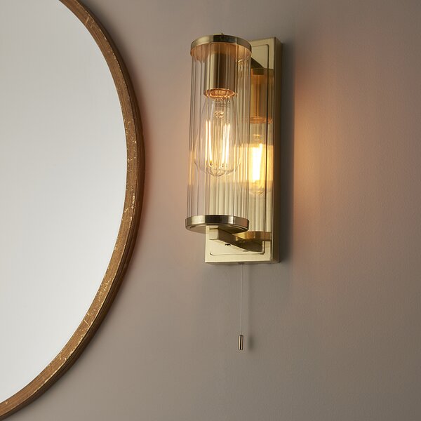 Adel Cylinder Clear Glass Shade Bathroom Wall Light In Gold