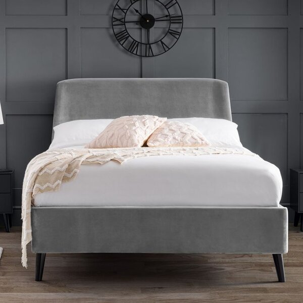 Farren Velvet Double Bed With Curved Headboard In Grey