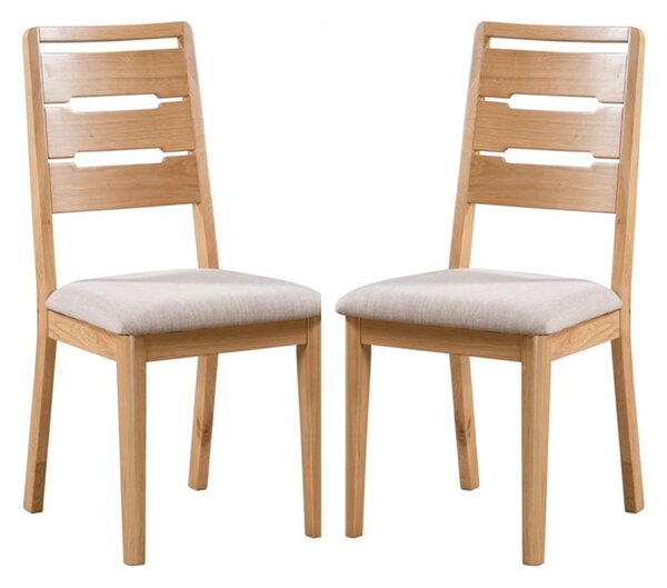 Camber Waxed Oak Wooden Dining Chairs With Linen Seat In Pair