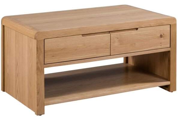 Camber Wooden Coffee Table With 2 Drawers In Waxed Oak