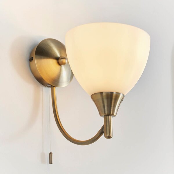 Alton Matt Opal Glass Shade Wall Light In Antique Brass