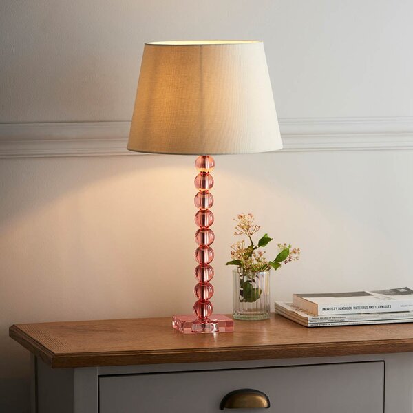 Adelie Ivory Linen Shade Table Lamp With Blush Crystal Base