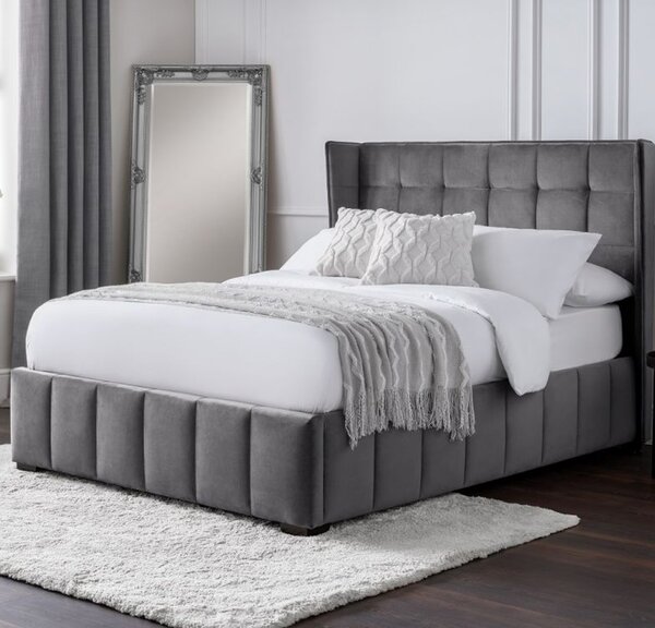 Gutersloh Velvet Double Bed With In Light Grey