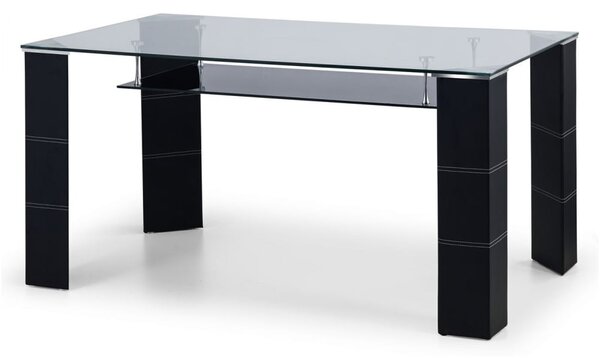 Grace Clear Glass Dining Table With Black Faux Leather Legs