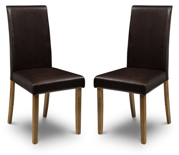 Haneul Brown Faux Leather Dining Chairs With Oak Legs In Pair