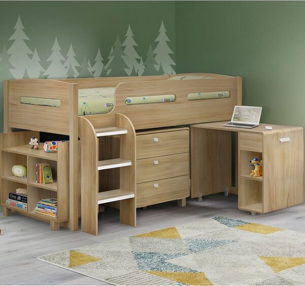 Kaira Wooden Children Bed With Ladder In Sonoma Oak