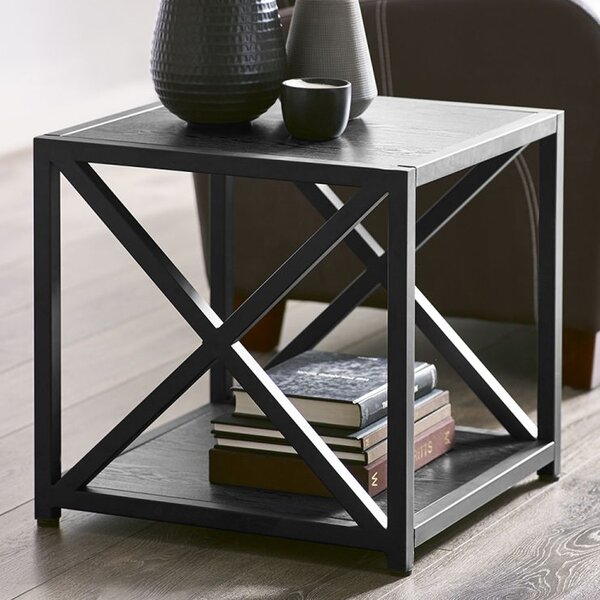 Lamar Wooden Lamp Table With Metal Frame In Black