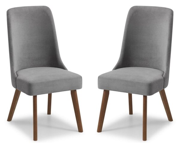 Hidalgo Dusk Grey Fabric Dining Chairs With Walnut Legs In Pair