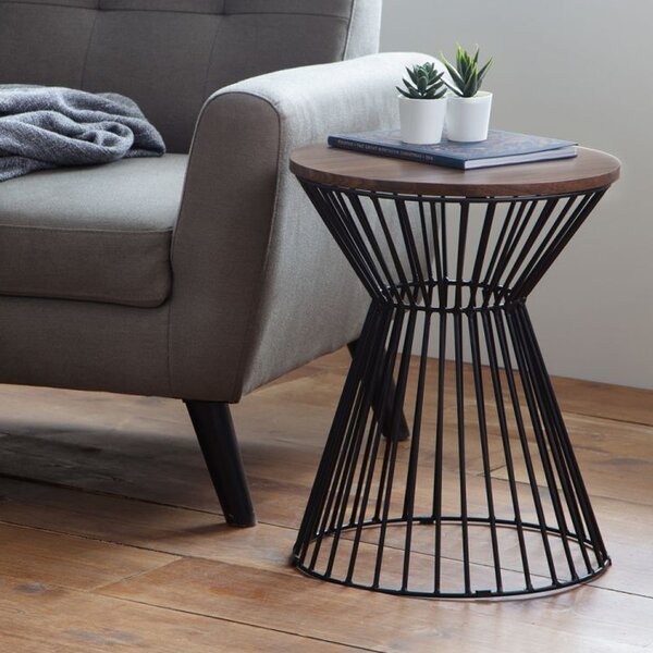 Jacarra Wooden Lamp Table With Black Metal Frame In Walnut