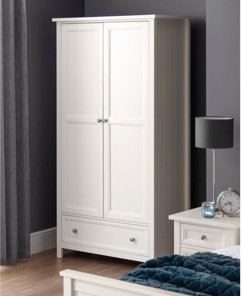 Madge Wooden Wardrobe With 2 Doors 1 Drawer In Surf White