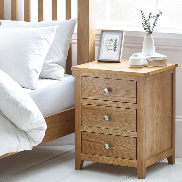 Macon Wooden Bedside Cabinet With 3 Drawers In Oak