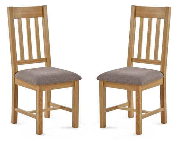 Macon Oak Wooden Dining Chairs With Grey Fabric Seat In Pair