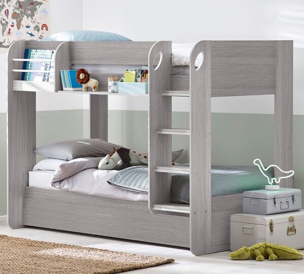 Mars Wooden Children Bunk Bed With Ladder In Grey Oak