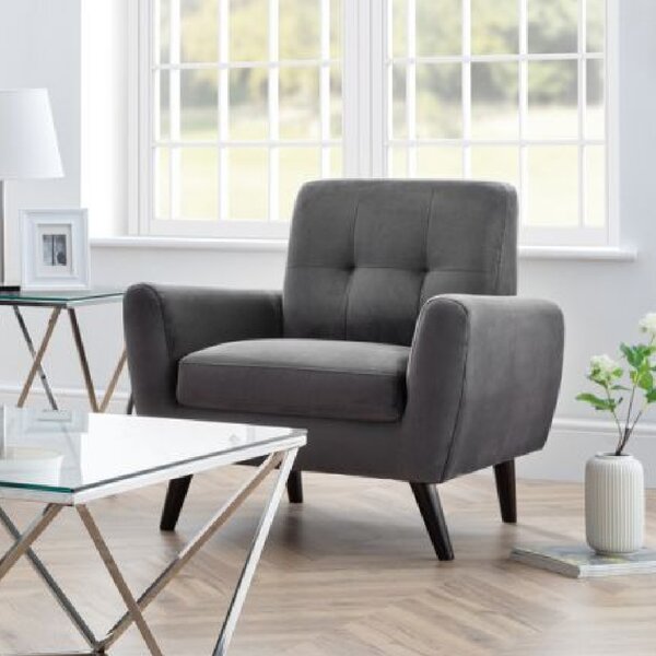 Macia Velvet 1 Seater Sofa With Wooden Legs In Grey