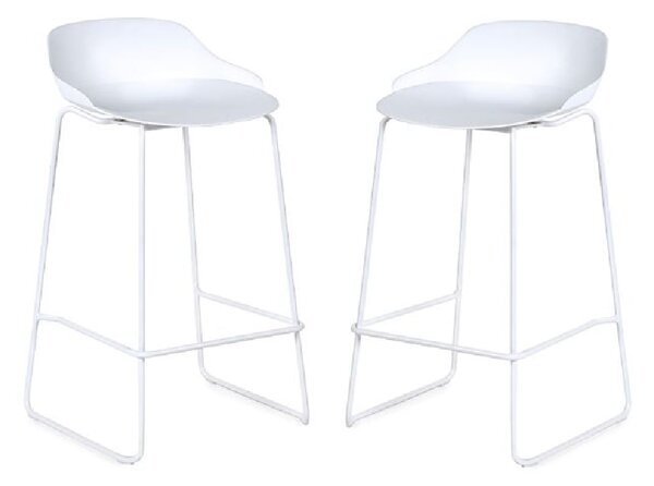 Racco White Plastic Bar Stools With Metal Legs In Pair