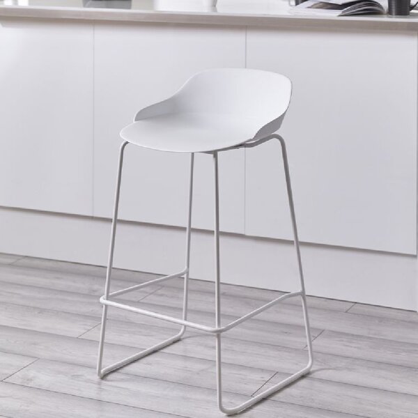 Racco Plastic Bar Stool With Metal Legs In White