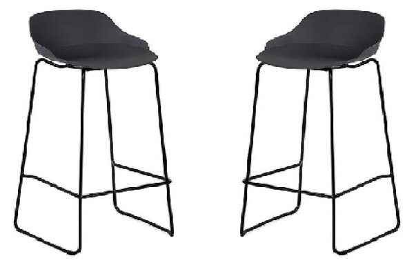 Racco Dark Grey Plastic Bar Stools With Metal Legs In Pair