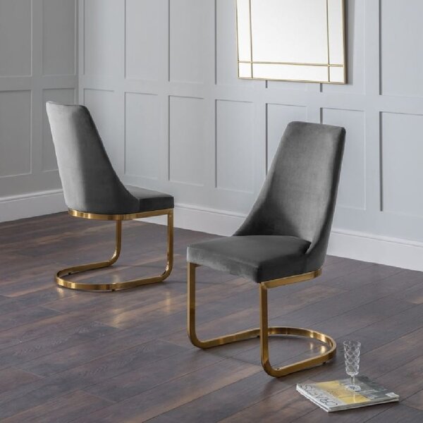 Pallas Grey Velvet Dining Chairs With Golden Legs In Pair