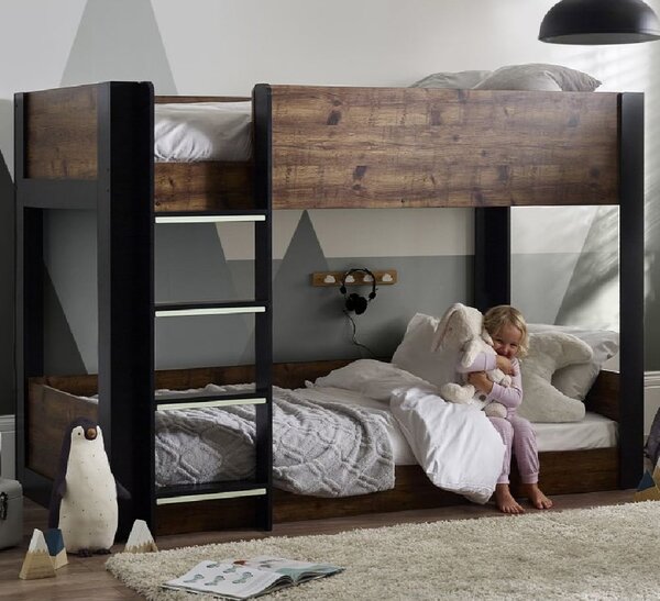 Sonora Wooden Children Bunk Bed With Ladder In Rustic And Black