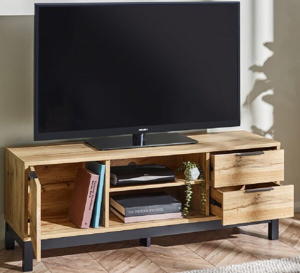 Baara Wooden TV Stand With 1 Door 2 Drawers In Light Oak