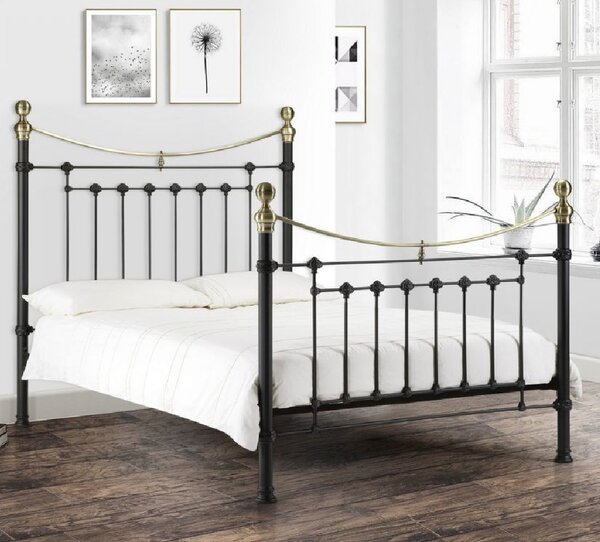 Vale Metal King Size Bed In Stone Black And Brass