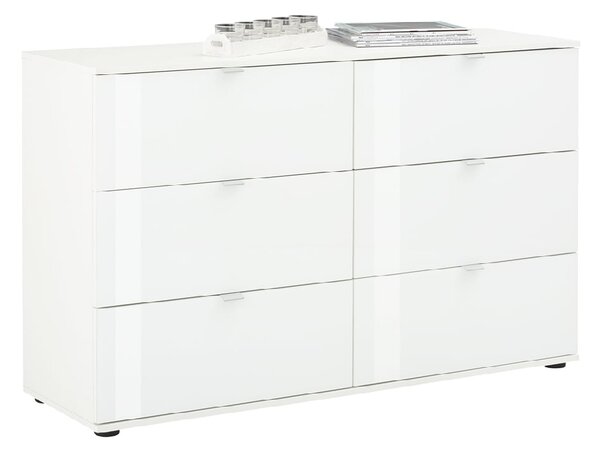 Palmer Wooden Chest Of 6 Drawers With Glass Fronts In Matt White