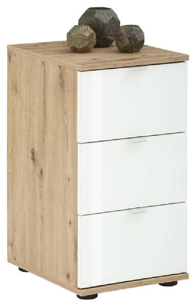 Palmer Wooden Office Pedestal With 3 White Glass Drawers In Pine