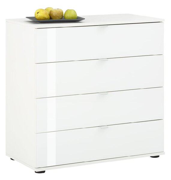 Palmer Wooden Chest Of 4 Drawers With Glass Fronts In Matt White