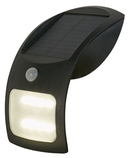 Solar LED Polycarbonate Outdoor PIR Wall Light Curved In Black