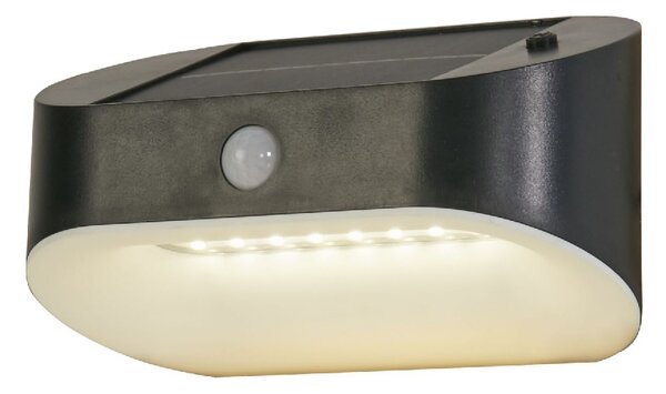 Solar LED Polycarbonate Outdoor PIR Wall Light In Black Frame