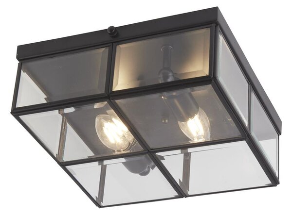 Pisa 2 Light Clear Bevelled Glass Shade Flush Light In Black