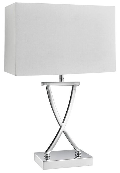 Club White Faux Silk Shade Table Lamp In Chrome