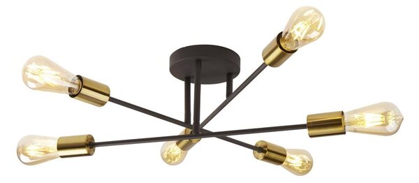 Armstrong 6 Light Semi Flush Light In Black And Satin Brass