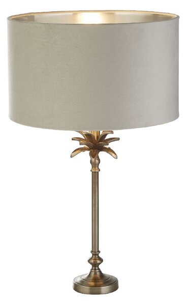 Palm Grey Velvet Shade Table Lamp In Antique Nickel