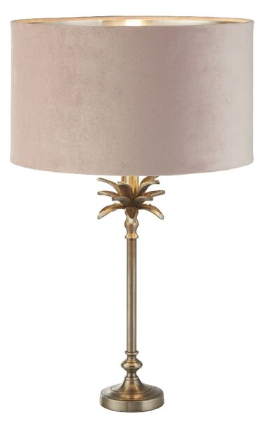 Palm Pink Velvet Shade Table Lamp In Antique Nickel