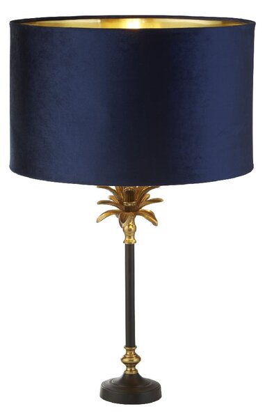 Palm Navy Velvet Shade Table Lamp In Antique Brass And Black